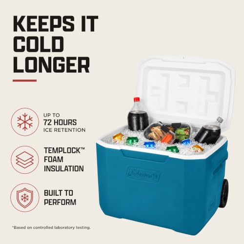 Coleman 60-Quart Rolling Cooler with lid closed