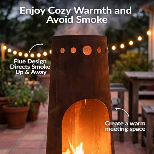 Rustic steel finish on the Sunnydaze Santa Fe outdoor fireplace