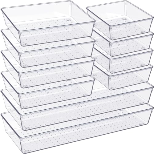 Criusia 10 Pack Large Clear Drawer Organizer set