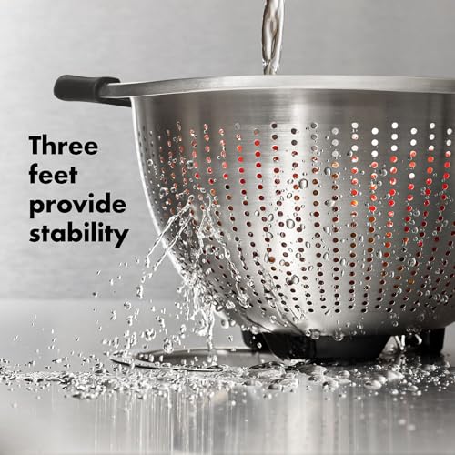 Stainless steel kitchen strainer overhead view