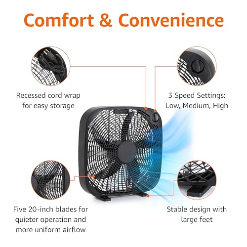 Basics 20-Inch Box Fan side profile with carry handle