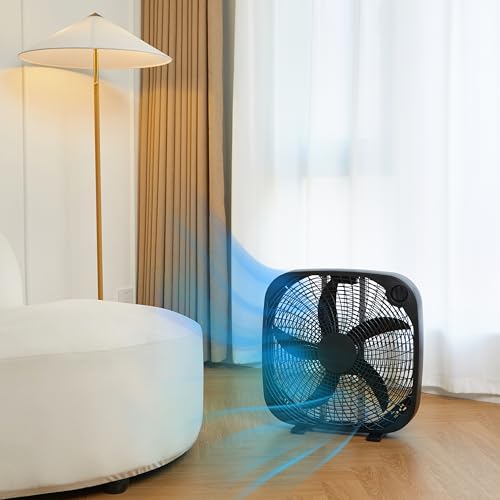 Basics 20-Inch Box Fan in a bedroom setting
