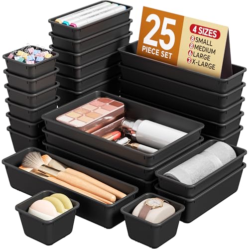 KEMETHY 25 PCS Plastic Drawer Organizers Set in black