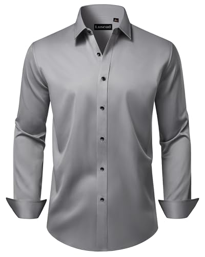 Lusead Grey Mens Dress Shirt front view