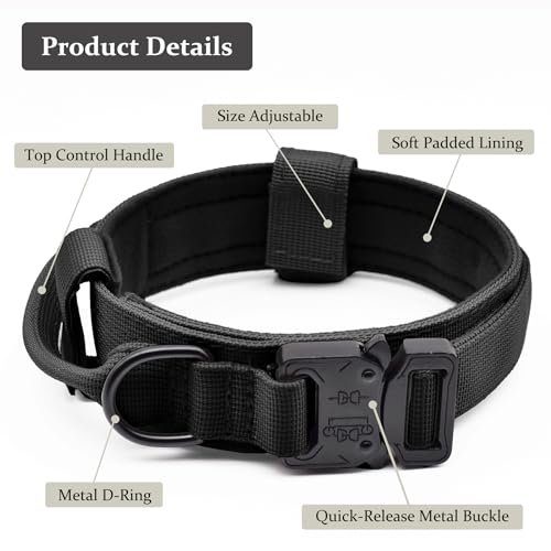 CADONO Tactical Dog Collar with metal buckle
