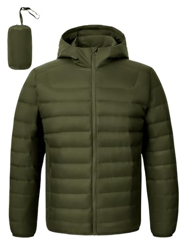 TBMPOY Men's Packable Puffer Jacket Army Green front view