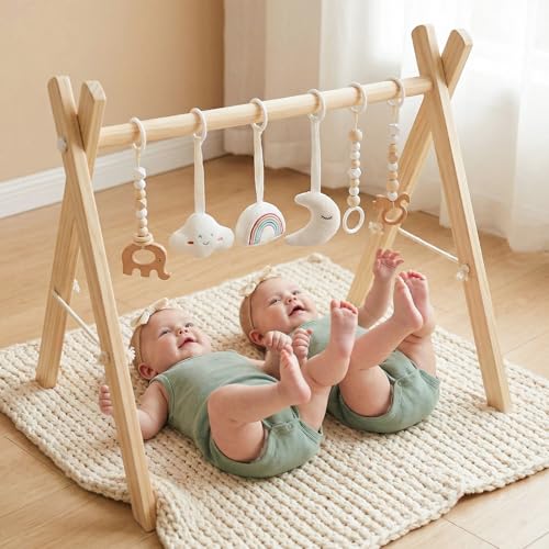 Mallify Wooden Baby Gym with 6 Gym Toys frame
