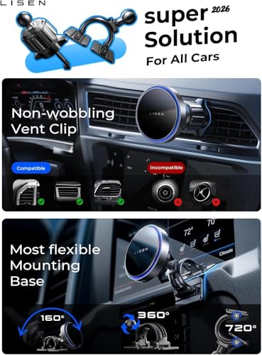 Phone mounted on LISEN charger in a vehicle