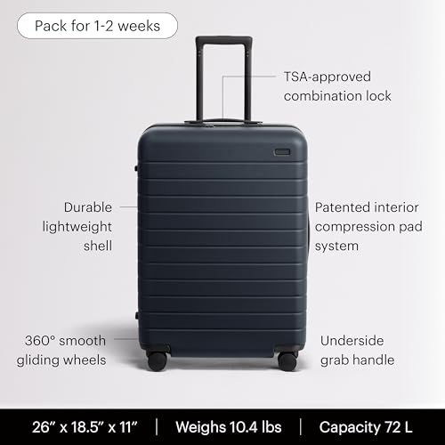 Navy Blue hardside suitcase profile