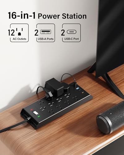 LeZone power strip with 12 AC, 2 USB-C, 2 USB ports