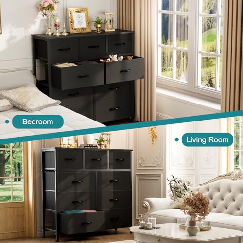 OLIXIS 9 Drawer Black Dresser in bedroom setting