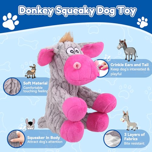 Close up of loncoldy dog toy gray and pink fabric