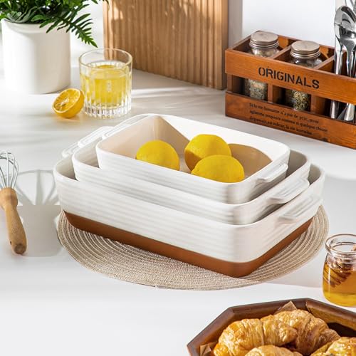 Baking pans displayed on a dining table