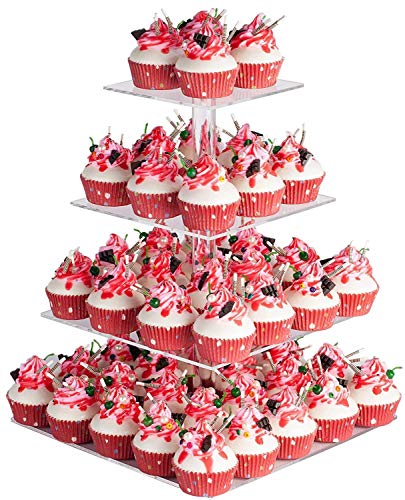 YestBuy 4 Tier Square Acrylic Cupcake Stand front view