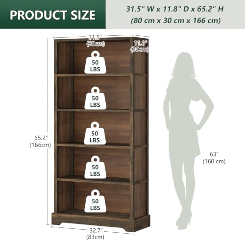 Close up of TVU 5 Tiers Bookshelf wooden grain finish