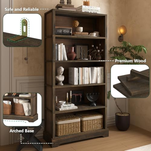 TVU 5 tier shelf storage capacity with books and plants