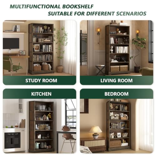 TVU 5 Tiers Wooden Bookshelf showing shelf depth