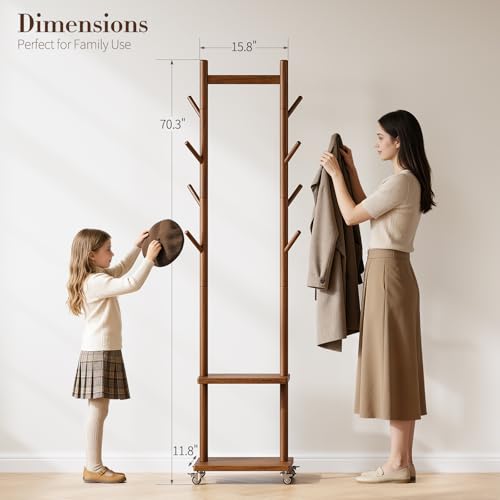 Walnut coat rack with hanging rod