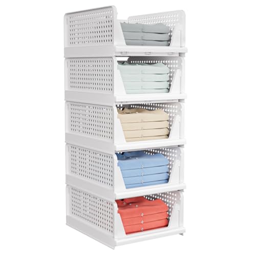 caktraie 5 Pack Stackable Closet Storage Basket White