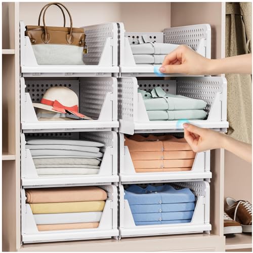 White stackable storage bins with slide rail design