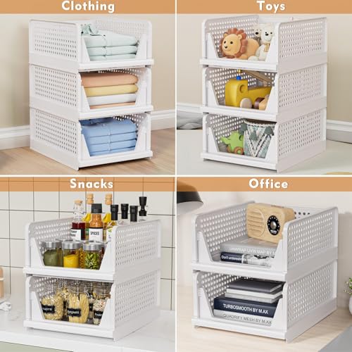 caktraie stackable storage bins in a closet setting