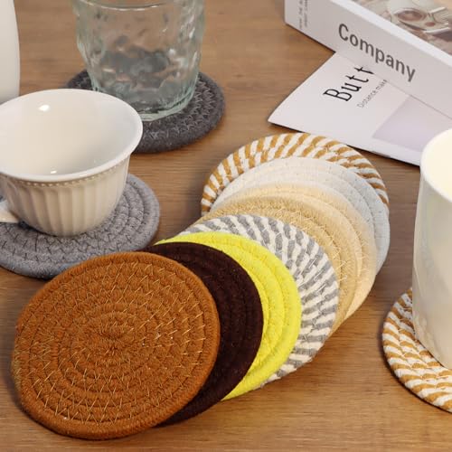 Close up of 4.3 inch white cotton coaster texture