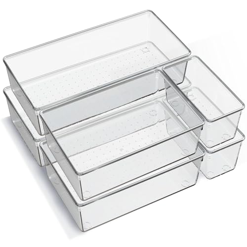 Criusia 6 Pack clear plastic drawer organizers