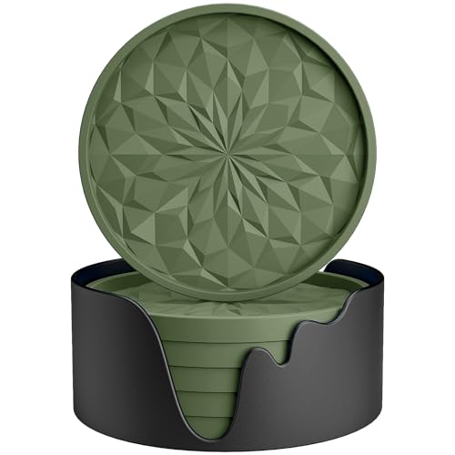 ME.FAN 6 pack silicone coasters in olive green