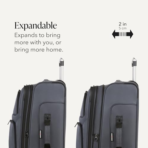 SwissGear Sion Softside Expandable Spinner Luggage Dark Grey Checked-Medium telescopic handle