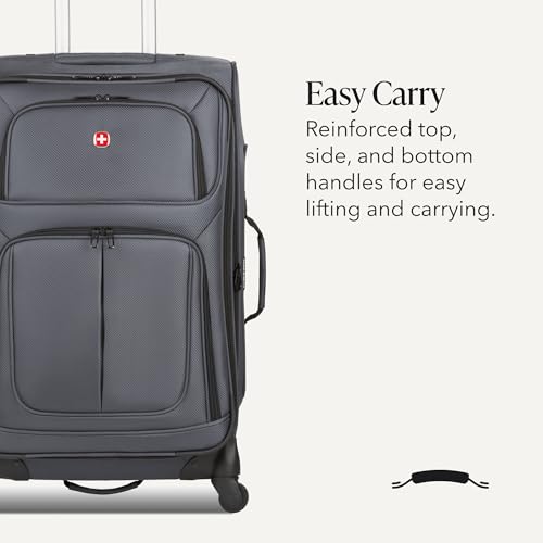 SwissGear Sion Softside Expandable Spinner Luggage Dark Grey Checked-Medium open interior