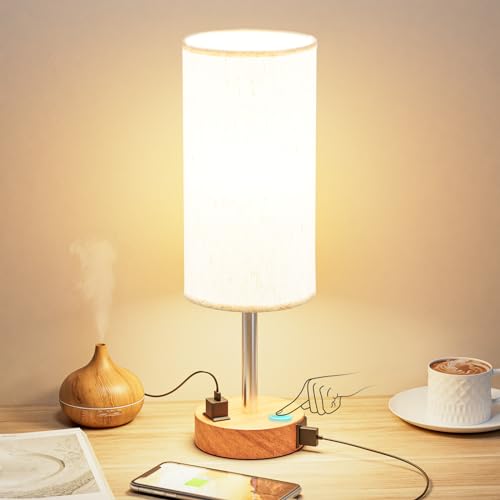 Fenmzee 14-inch bedside lamp with cream shade