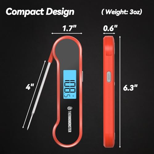 ThermoMonster red thermometer with probe extended