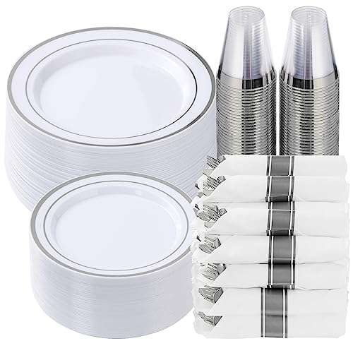 Goodluck 350 Piece Silver Plastic Dinnerware Set full collection