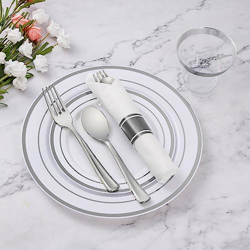Silver rimmed dinner and salad plates from Goodluck