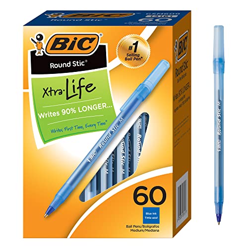 BIC Round Stic Xtra Life Ballpoint Pen Blue 60-Count box