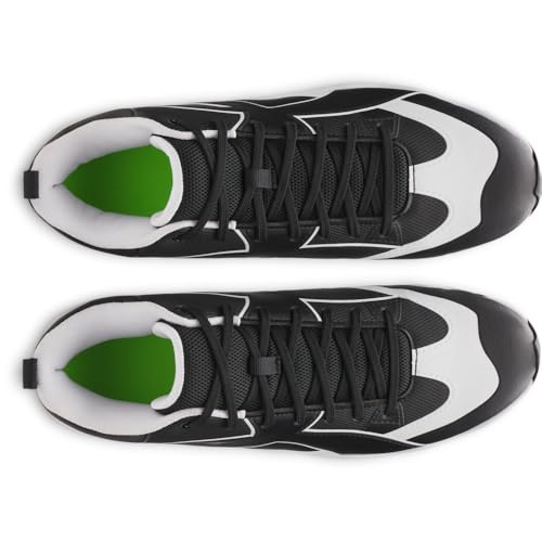 Mid-top ankle support view of black baseball cleats