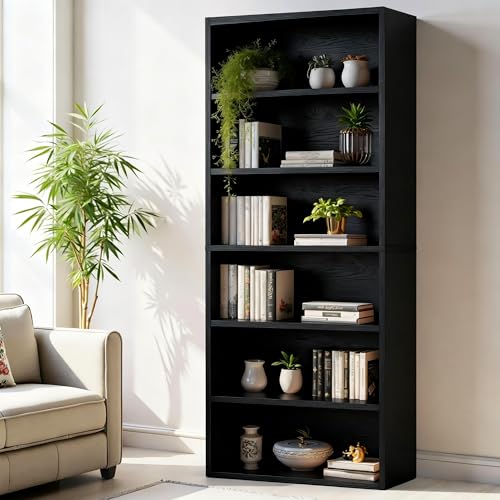 Modern Black 6-shelf bookcase profile