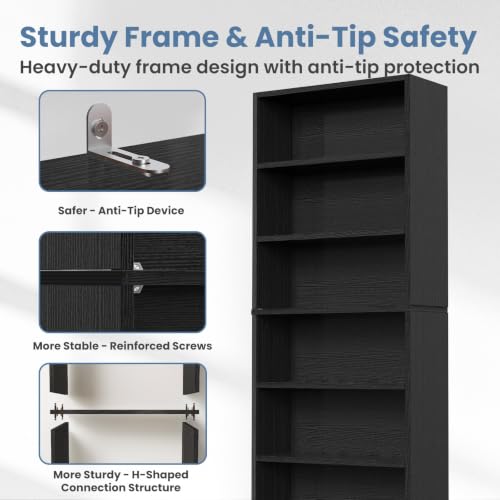 Assembled black 6-tier storage unit