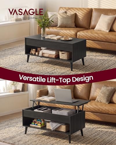 Hidden storage compartment open on coffee table