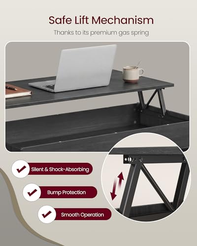 Side view of VASAGLE coffee table with open shelf