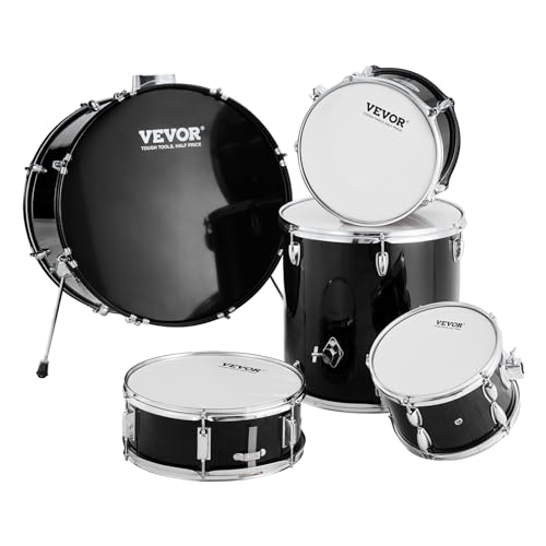 Black VEVOR drum set with included drumsticks