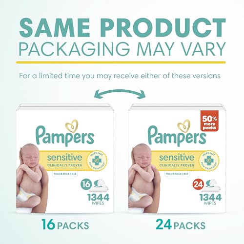 Stack of Pampers Sensitive flip-top packs