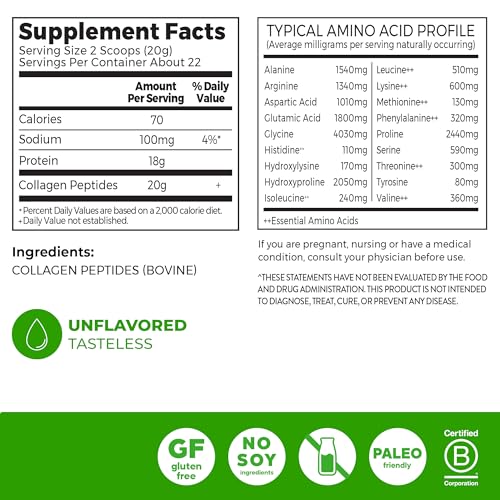Orgain collagen powder nutrition label