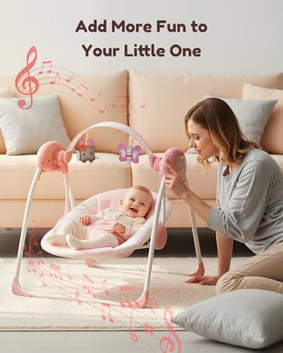 Tiny Marvels baby swing side profile showing 5 speeds