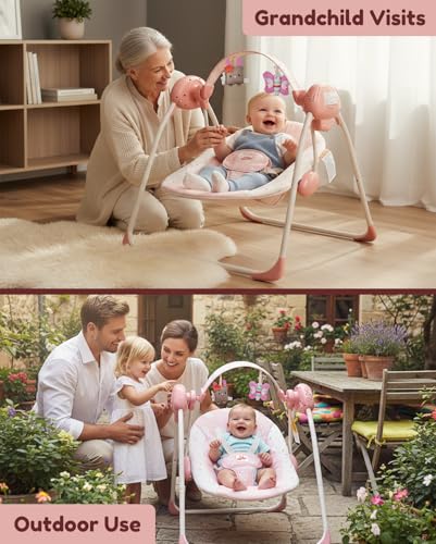 Blush Bloom baby swing with toy bar attached