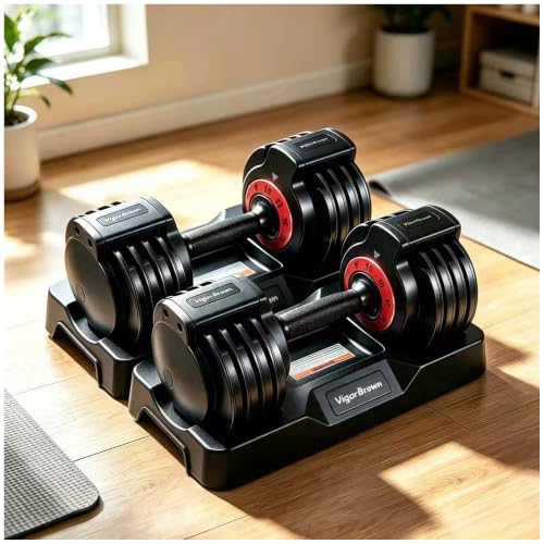VigorBrawn adjustable dumbbell set in black