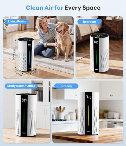 Air purifier operating in a dark bedroom