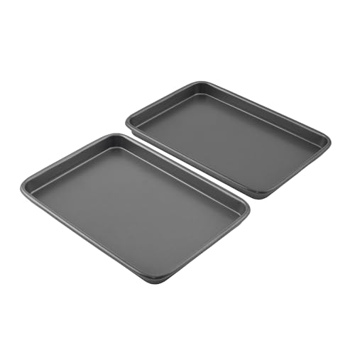 Two gray GoodCook mini baking sheets top view