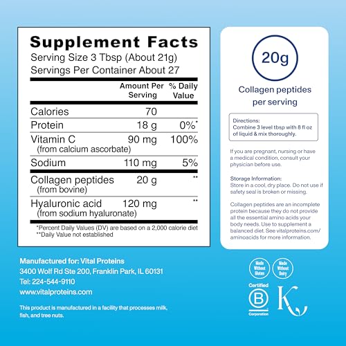 Collagen Peptides Advanced nutrition facts label