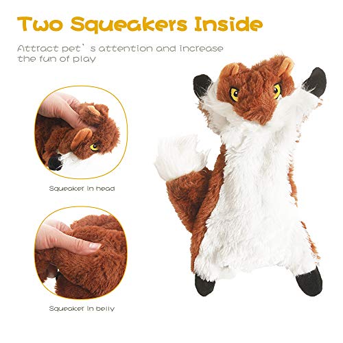 Squeaky squirrel and raccoon pet toys